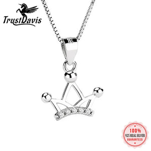 925 Sterling Silver Crown CZ Pendant Necklace For Women Wedding Party