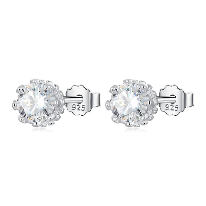 925 Sterling Silver Crown CZ Stone Stud Earrings for Women Girls Gift