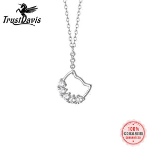 TrustDavis 925 Silver Cat Pendant Necklace for Daughter Girls Birthday