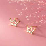 925 Sterling Silver CZ Queen's Crown Stud Earrings Wedding Party Gift