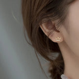 925 Sterling Silver CZ Queen's Crown Stud Earrings Wedding Party Gift