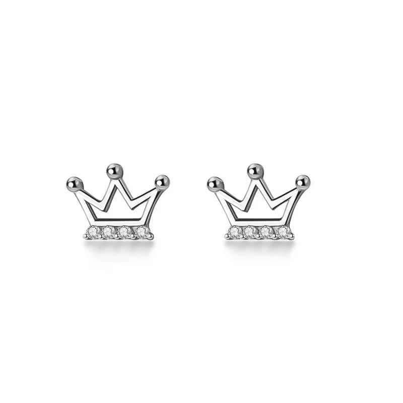 925 Sterling Silver CZ Queen's Crown Stud Earrings Wedding Party Gift