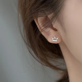 925 Sterling Silver CZ Queen's Crown Stud Earrings Wedding Party Gift