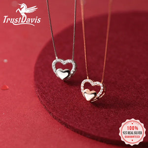 TrustDavis Romantic Heart CZ Choker Necklace For Women
