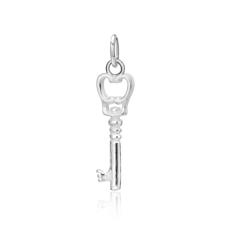Davis 925 Sterling Silver Sweet Heart Key Charm Pendant DIY Jewelry