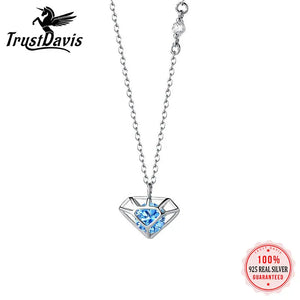 TrustDavis 925 Silver CZ Pendant Necklace Wedding Jewelry