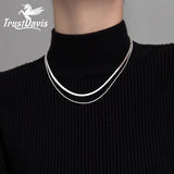 925 Sterling Silver Double Bamboo Snake Chain Necklace For Women