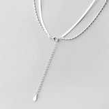 925 Sterling Silver Double Bamboo Snake Chain Necklace For Women