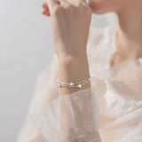 925 Silver Double Layer Star Beads Bracelet Wedding Party Jewelry