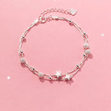 925 Silver Double Layer Star Beads Bracelet Wedding Party Jewelry