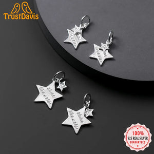 TrustDavis 925 Silver Double Star Charm Pendant DIY Jewelry HY273