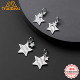 TrustDavis 925 Silver Double Star Charm Pendant DIY Jewelry HY273