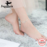 Genuine 925 Silver Double Beads Chain Leaf Anklets for Women