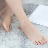 Genuine 925 Silver Double Beads Chain Leaf Anklets for Women