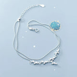 Genuine 925 Silver Double Beads Chain Leaf Anklets for Women