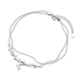 Genuine 925 Silver Double Beads Chain Leaf Anklets for Women