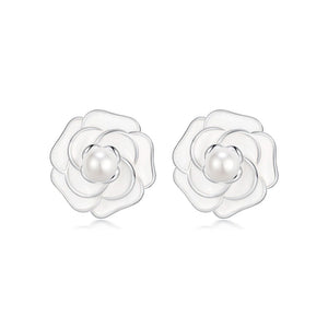 TrustDavis 925 Silver Pearl Flower Stud Earrings Women Anniversary Jewelry