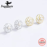 TrustDavis 925 Silver Pearl Flower Stud Earrings Women Anniversary Jewelry