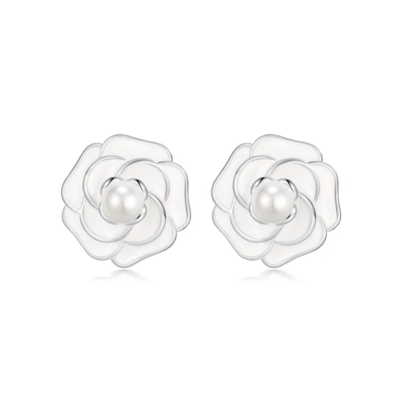 TrustDavis 925 Silver Pearl Flower Stud Earrings Women Anniversary Jewelry