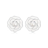 TrustDavis 925 Silver Pearl Flower Stud Earrings Women Anniversary Jewelry