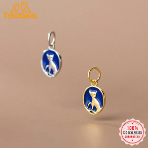 TrustDavis 925 Silver Cat Pendant DIY Necklace Fine Jewelry