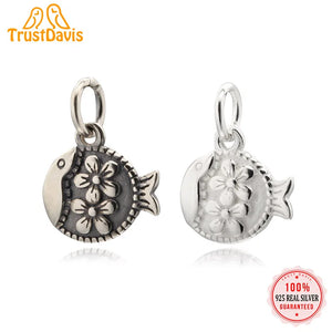 TrustDavis 925 Sterling Silver Fish Charm Pendant DIY Jewelry HY193