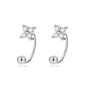 925 Silver Flower Bowknot Stud Earrings Wedding Jewelry