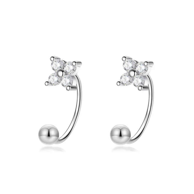 925 Silver Flower Bowknot Stud Earrings Wedding Jewelry
