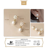 Davis 925 Silver Flower CZ Pearl Stud Earring Wedding Party Jewelry