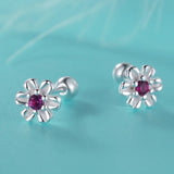 925 Silver Flower Zircon Stud Earrings for Girls - DF2101