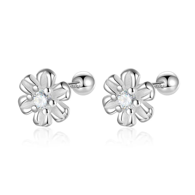 925 Silver Flower Zircon Stud Earrings for Girls - DF2101