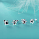 925 Silver Flower Zircon Stud Earrings for Girls - DF2101