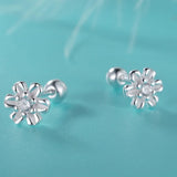 925 Silver Flower Zircon Stud Earrings for Girls - DF2101