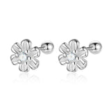 925 Silver Flower Zircon Stud Earrings for Girls - DF2101