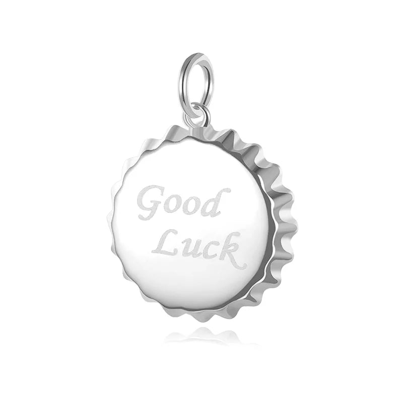 TrustDavis 925 Silver GOOD LUCK Beer Bottle Cap Charm Pendant