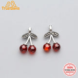 TrustDavis 925 Sterling Silver Garnet Red Cherry Charm Pendant