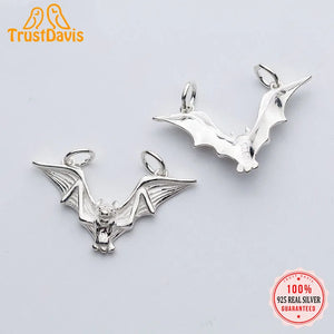 TrustDavis 925 Sterling Silver Double Circle Bat Charm Pendant DIY Jewelry