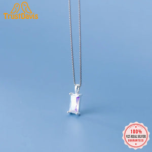 TrustDavis 925 Silver Rectangle CZ Pendant DIY Necklace Jewelry HY758