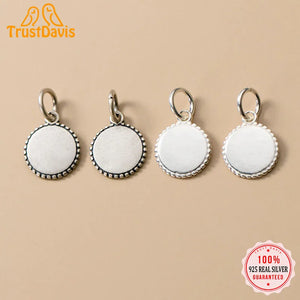 TrustDavis 925 Silver Geometric Round Coin Flower Charm Pendant DIY Jewelry