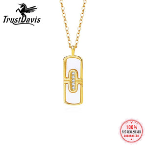 TrustDavis 925 Silver Geometric Vintage Necklace for Women Wedding Party Jewelry