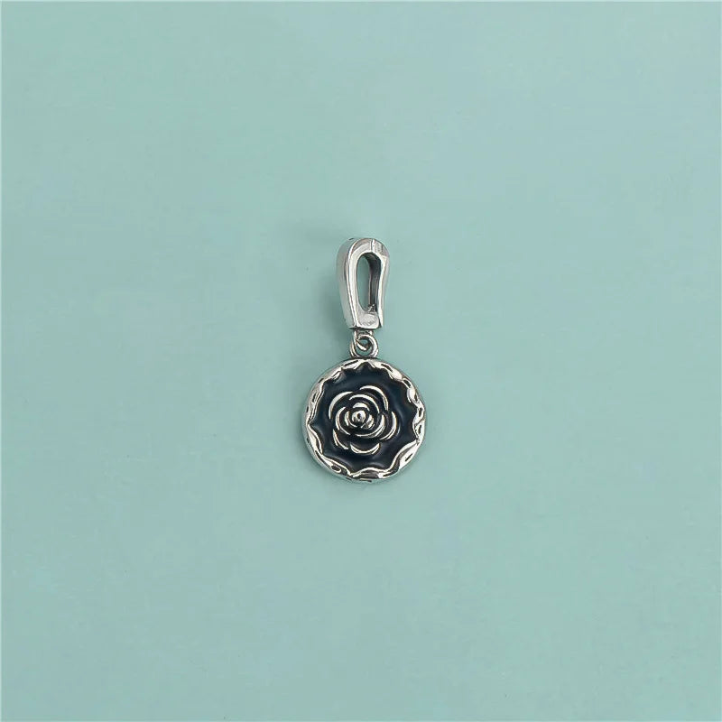 TrustDavis 925 Sterling Silver Glaze Camellias Flower Pendant
