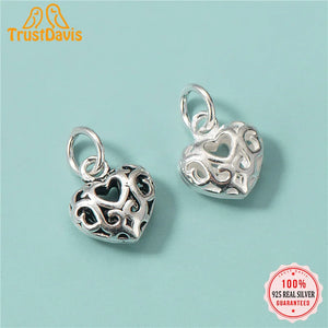 TrustDavis 925 Sterling Silver Heart Love Charm Pendant