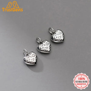 TrustDavis 925 Sterling Silver Heart Love Charm Pendant DIY Jewelry