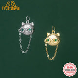 TrustDavis 925 Silver Hip Hop Cat Glasses CZ Charm Pendant