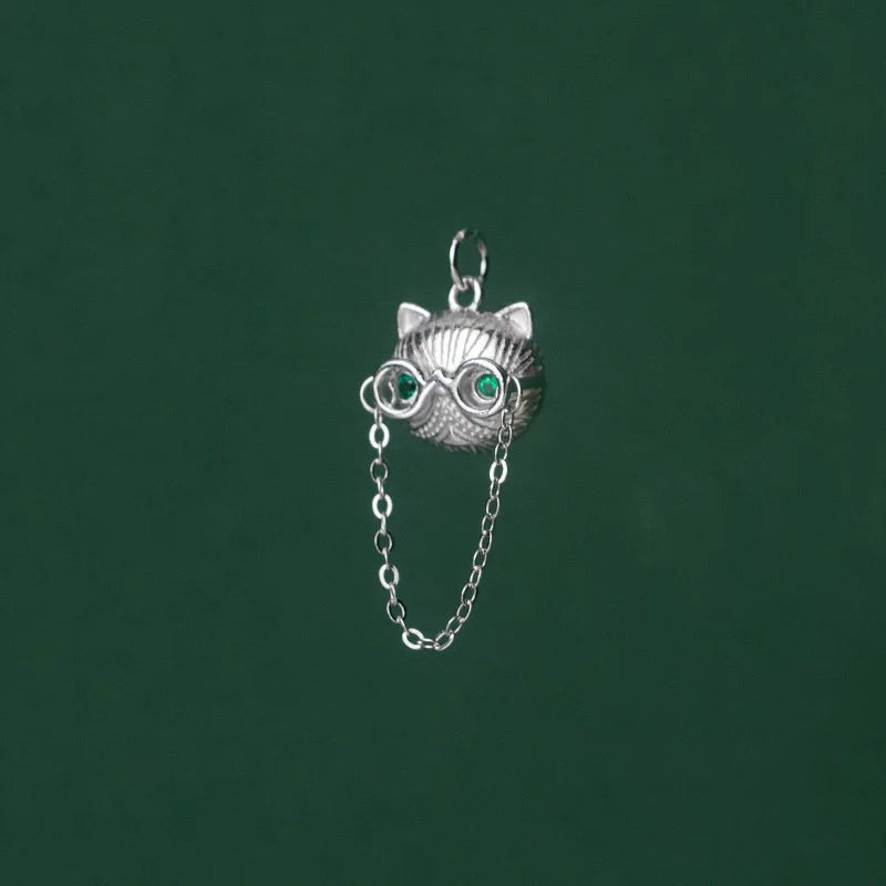 TrustDavis 925 Silver Hip Hop Cat Glasses CZ Charm Pendant