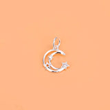 TrustDavis 925 Silver Hollow Moon CZ Charm Pendant