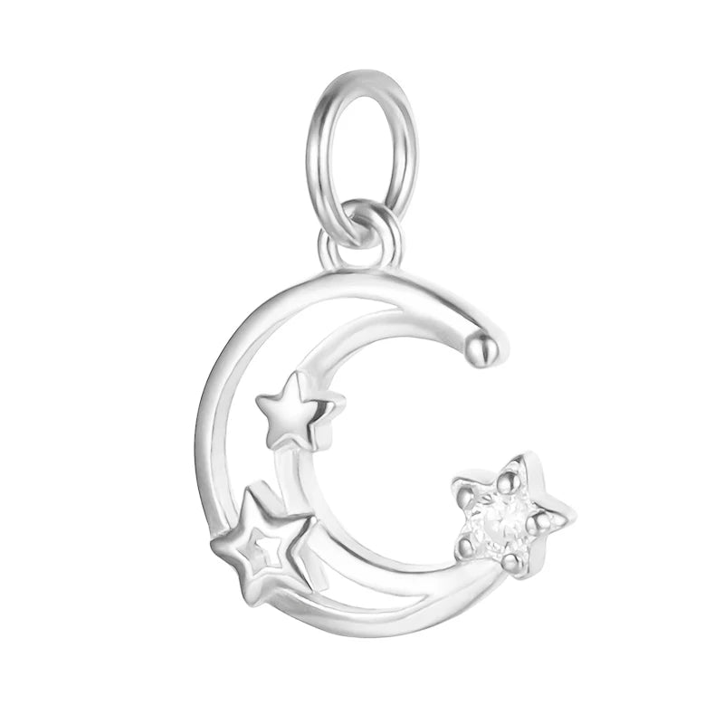 TrustDavis 925 Silver Hollow Moon CZ Charm Pendant
