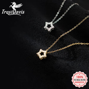 TrustDavis 925 Sterling Silver Star CZ Choker Necklace Wedding Birthday Jewelry