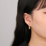 TrustDavis Real 925 Sterling Silver INS Rectangle 18K Hoop Earring