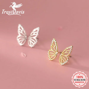 Sterling Silver Butterfly CZ Stud Earrings Wedding Party Fine Jewelry